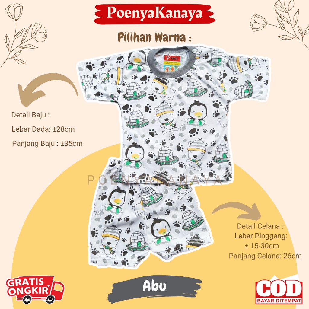 Setelan Baju Bayi Piyama Pendek PINGUIN Viori Size 6-18 Bulan STL45