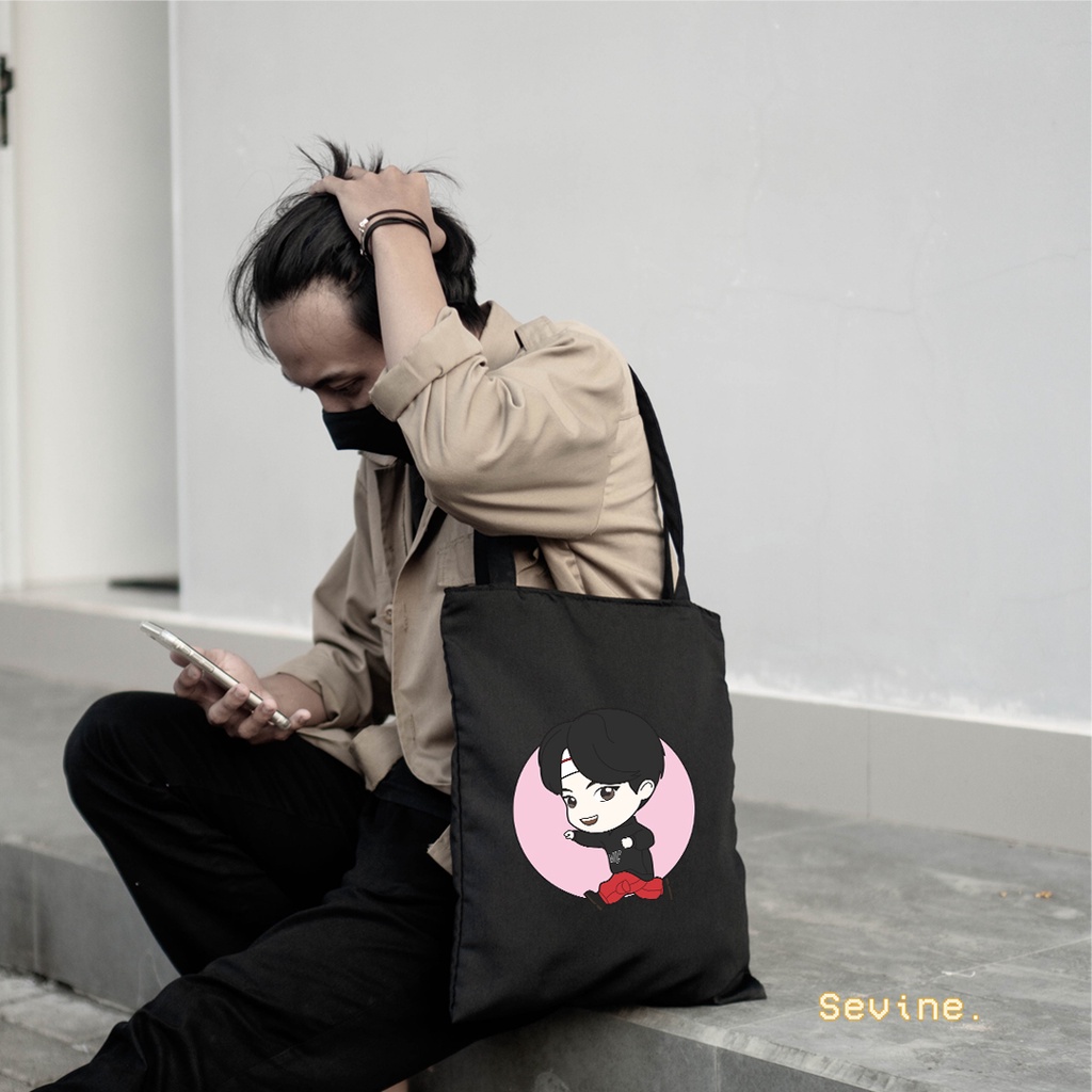 Sevine Totebag Tas Wanita Tote bag Resleting Korean Style DTF Black Series - CH6