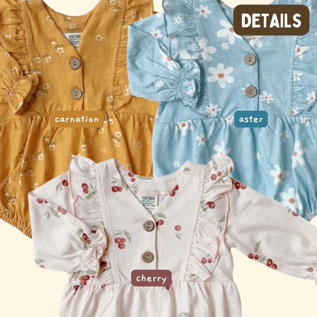 Bohopanna Long Ara Bodysuit - Jumper Bodysuit Anak Perempuan 0-6, 6-12 bulan, 1, 2 tahun Boho Baby Bohobaby