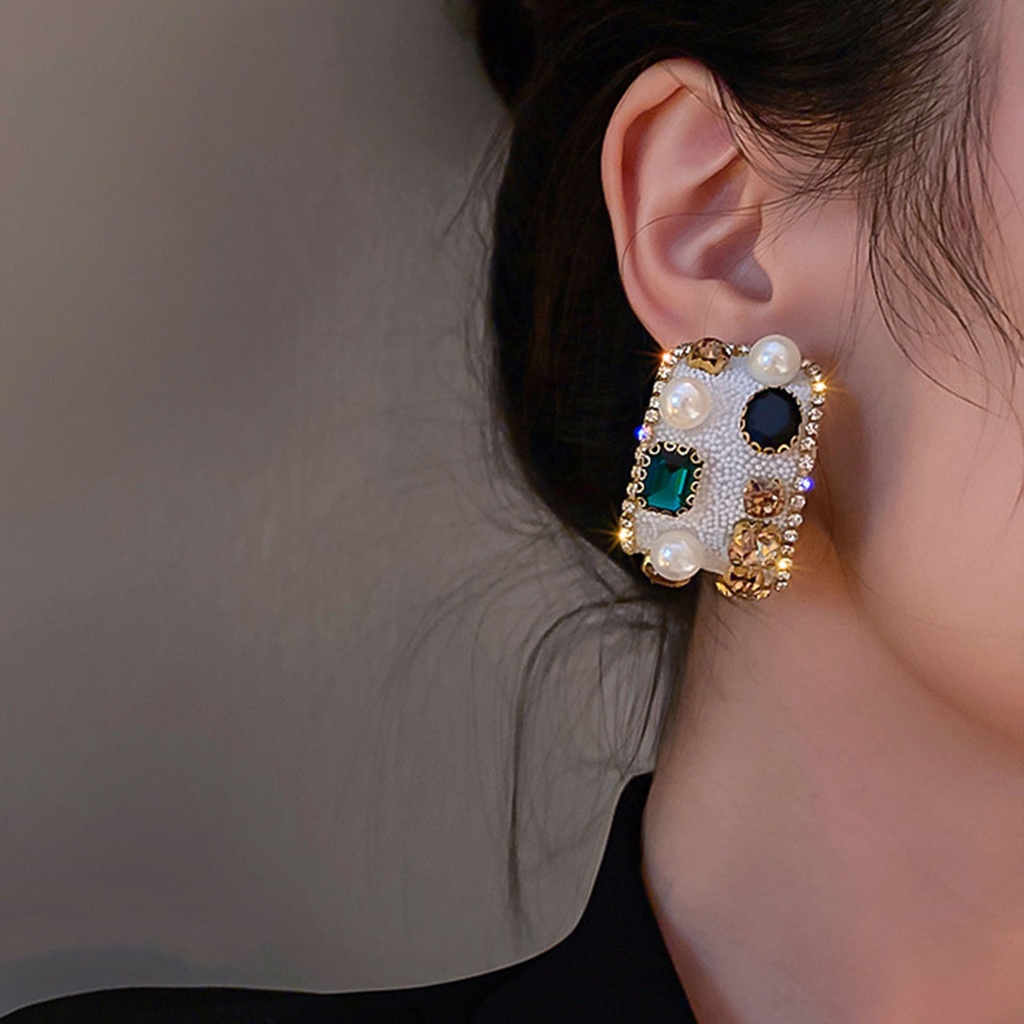 Hu Hu Hu Hu Hu Alat Bantu Pasang Kacamata♡ 1 Pasang Anting Stud Bentuk C Aksen Mutiara Berlian Imitasi Untuk Wanita