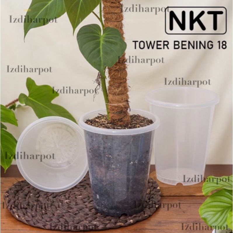 pot bunga tanaman tinggi nkt tower bening transparan 18cm - NKT TOWER 18