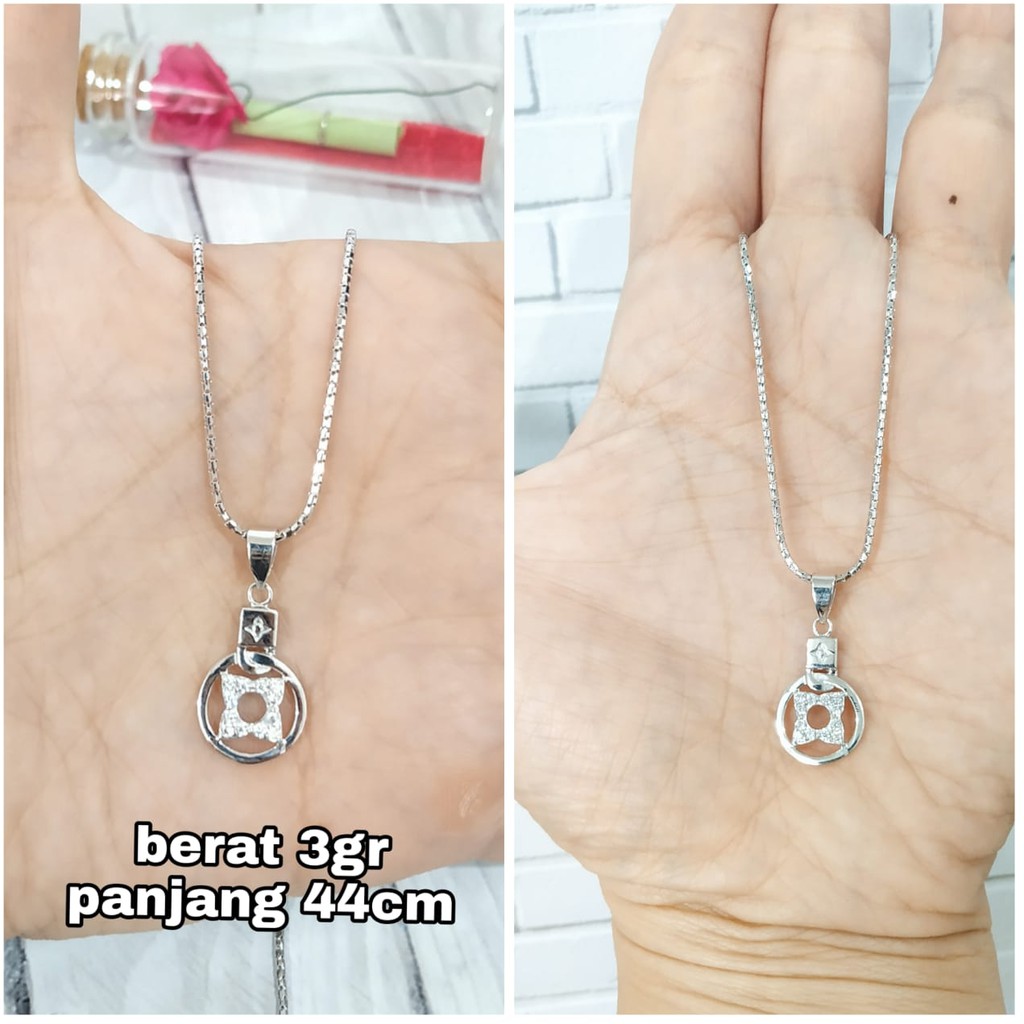 KALUNG SET LIONTIN PERAK ASLI LAPIS EMAS PUTIH S925 CC607