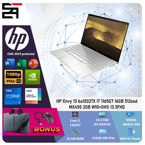 HP Envy 13 Touch MX450 2GB Core i7 1165G7 16GB 512GB SSD IPS FREE OHS 13,3 Inchi FHD