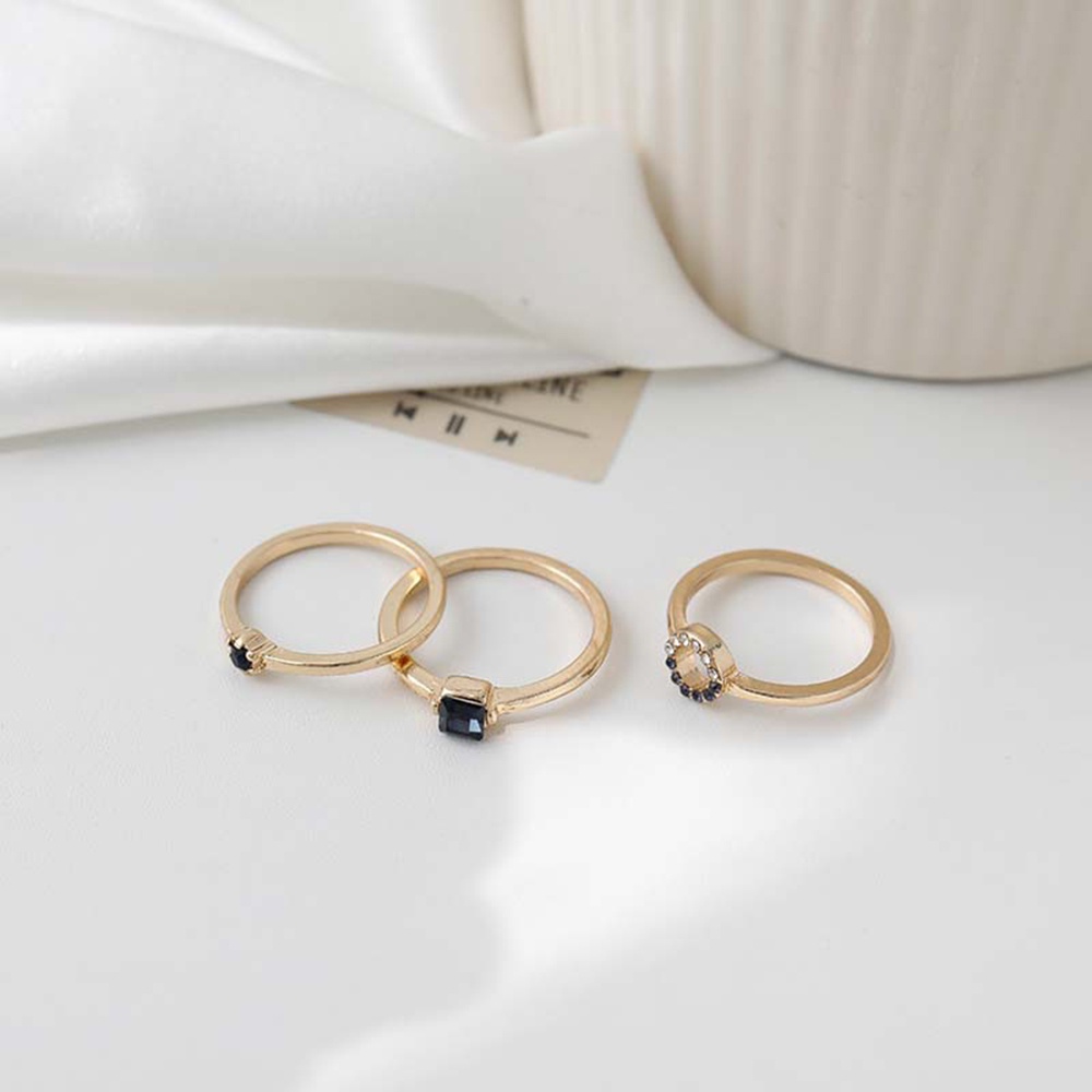 3 Pcs/set Ins Cincin Baja Tahan Karat bertatahkan Berlian | Set Kombinasi Fashion Gadis Cahaya Mewah High Sense