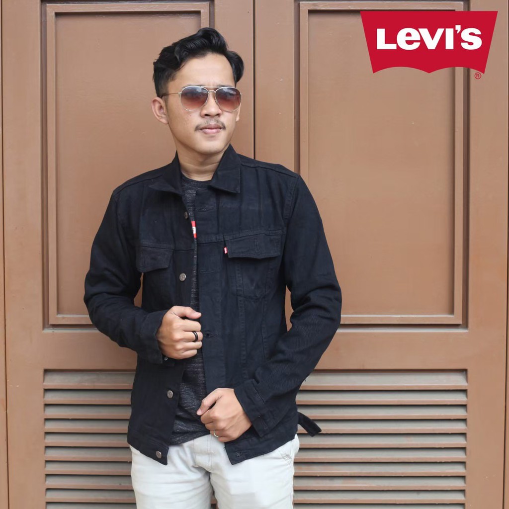 JAKET JEANS CASUAL HITAM PRIA STANDAR