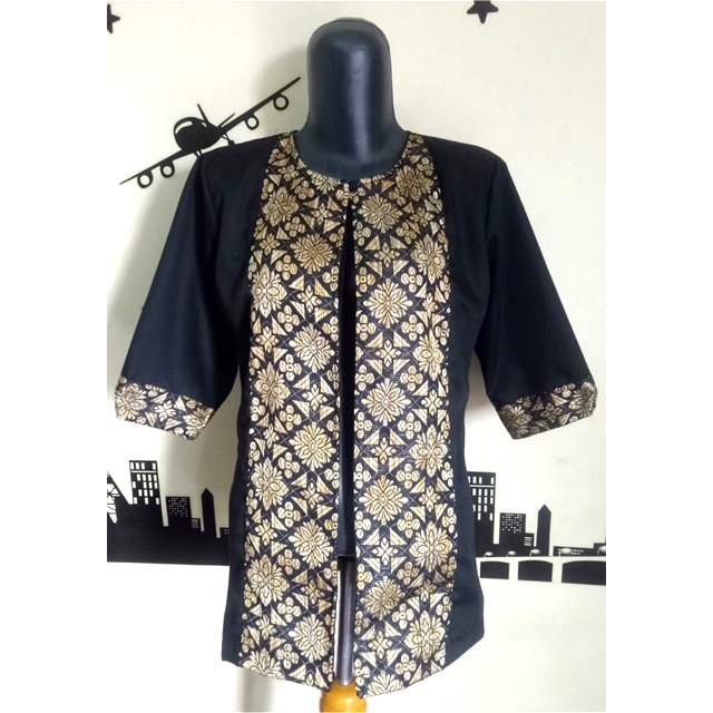 Blazer Songket/Batik Khas BALI Black Gold Motif Timbul