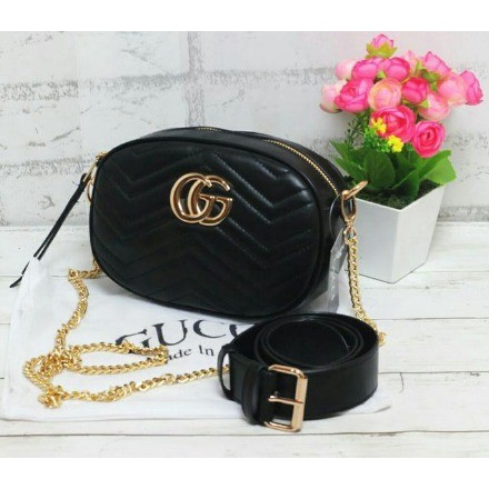 Tas Wanita  Selempang Pinggang Gucci Belt Nagita Promo Hitam T0N6 Promo Branded Kekinian Sale