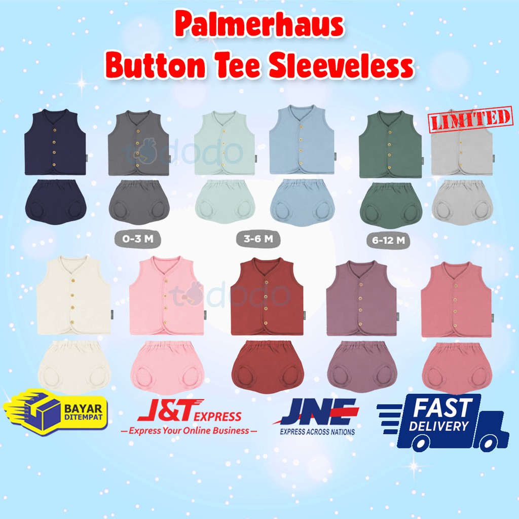 Setelan Kutung Bayi Baju Anak Tanpa Lengan 0-12 Bulan Palmerhaus Button Tee Sleeveless