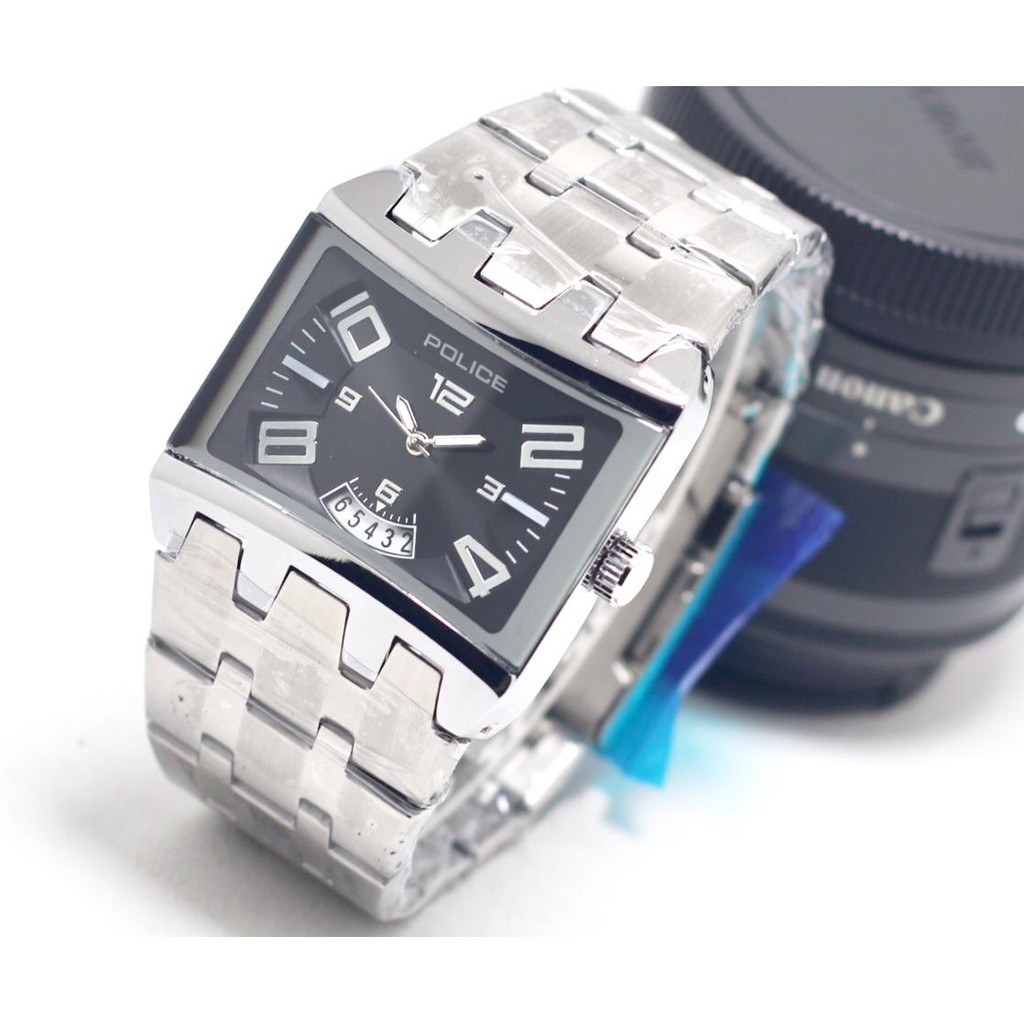 Jam tangan cowok pria POLICE dimention kotak rantai steel