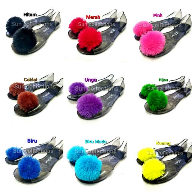 Sepatu Jelly Pompom Kaca 036 /Sepatu flat Transparan pompom