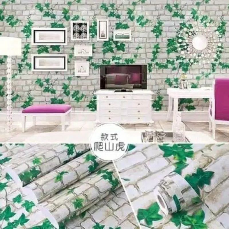 Wallpaper Dinding Motif Bata Daun 10m x 45cm