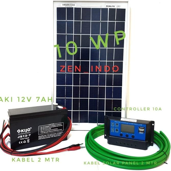 Paket Hemat Solar Panel Surya 10WP, Solar Controller 10 A, Aki 12V 7AH