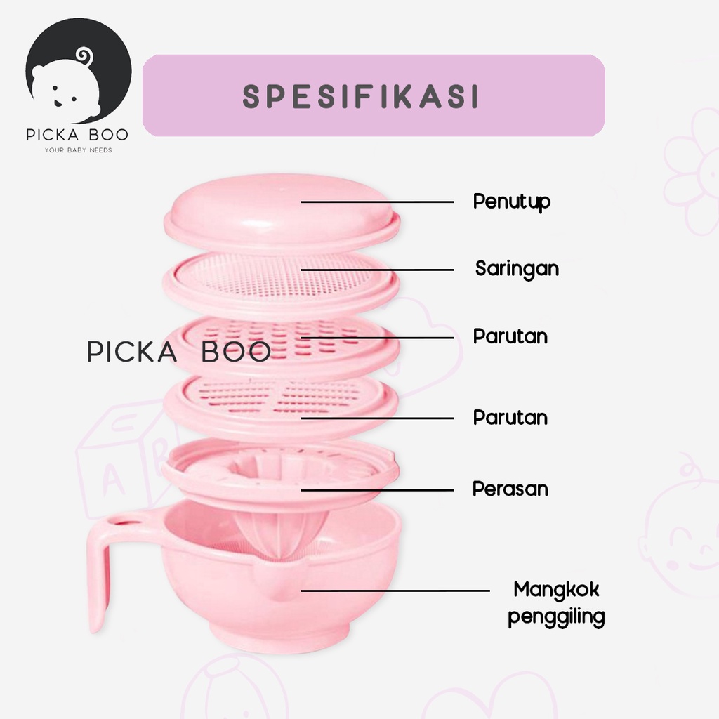 PICKA BOO Food Masher Grinder Bowl Mangkok Penghalus Pelumat Pembuat Makanan MPASI Bayi Food Maker Grinding BPA FREE