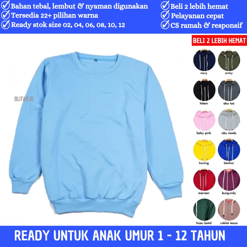 Sweater Hoodie Polos Jaket Switer Hodie Anak Laki Laki Perempuan Cowok Cewek Usia 1 2 3 4 5 6 7 8 9 