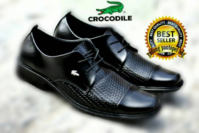 Fashion Men's Leather CROCODILE Shoes Hitam