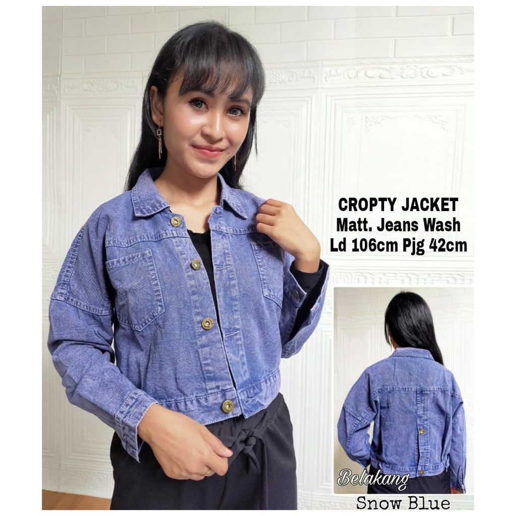 jaket denim cropty snom blue kekinian