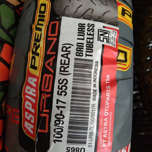 Ban aspira premio 100/90-17 URBANO Tubeles (Ban belakang honda Verza /megapro) Velg Ring 17