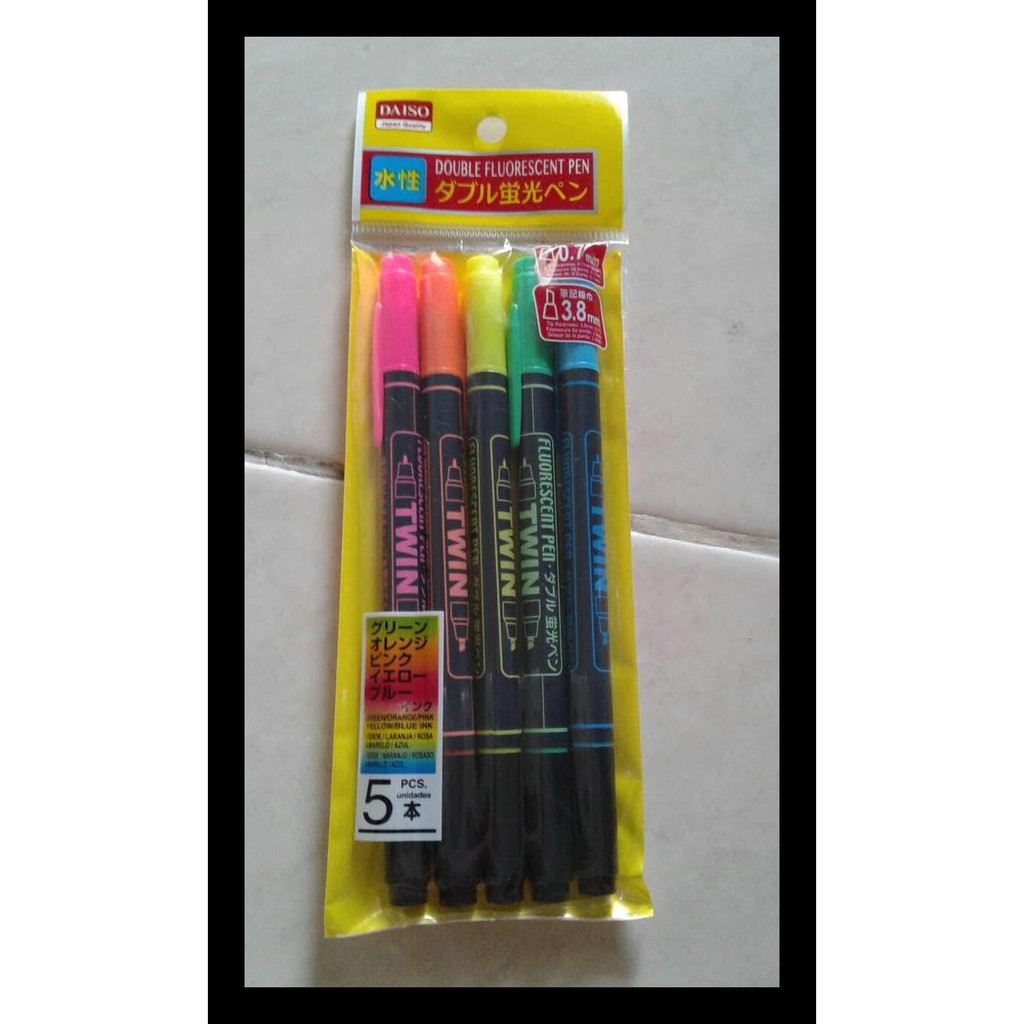 

BARU DAISO DOUBLE FLUORESCENT PEN, SPIDOL ANEKA WARNA 0.7MM BERPIJAR PAKET ALAT TULIS TERMURAH PING