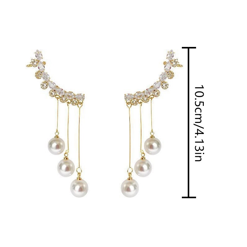 Anting Rumbai Panjang Bahan S925 Silver Needle Aksen Mutiara Zirkon Untuk Wanita