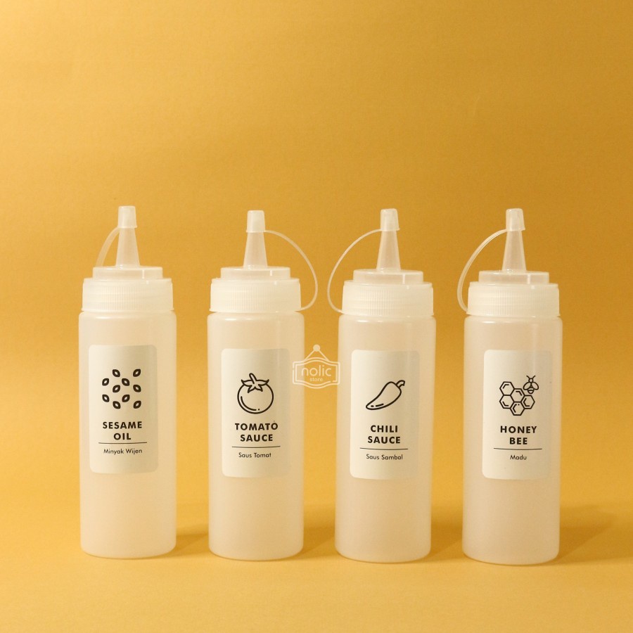 Botol Saus Kecap Minimalis Estetik Bebas Pilih Stiker Label Vinyl Tahan Air - BOTOL SAUS + LABEL VIN