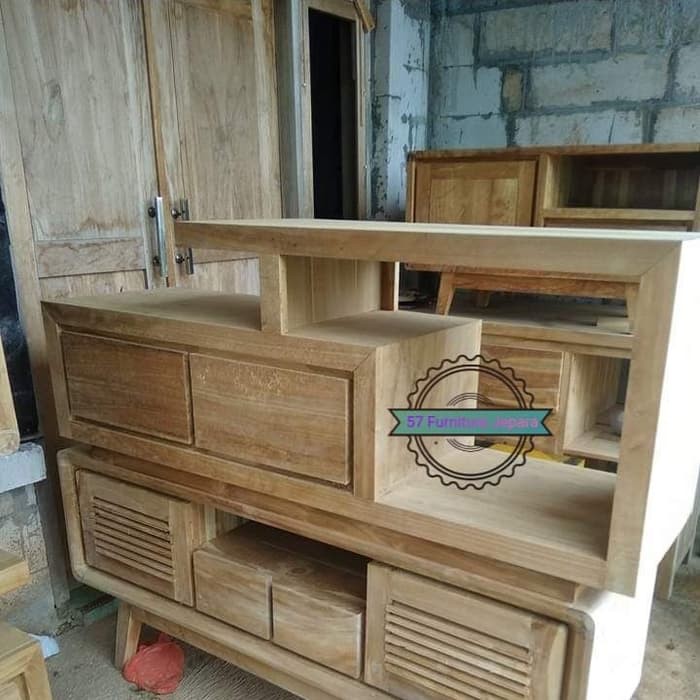 Bufet Tv + laci kayu jati mentahan