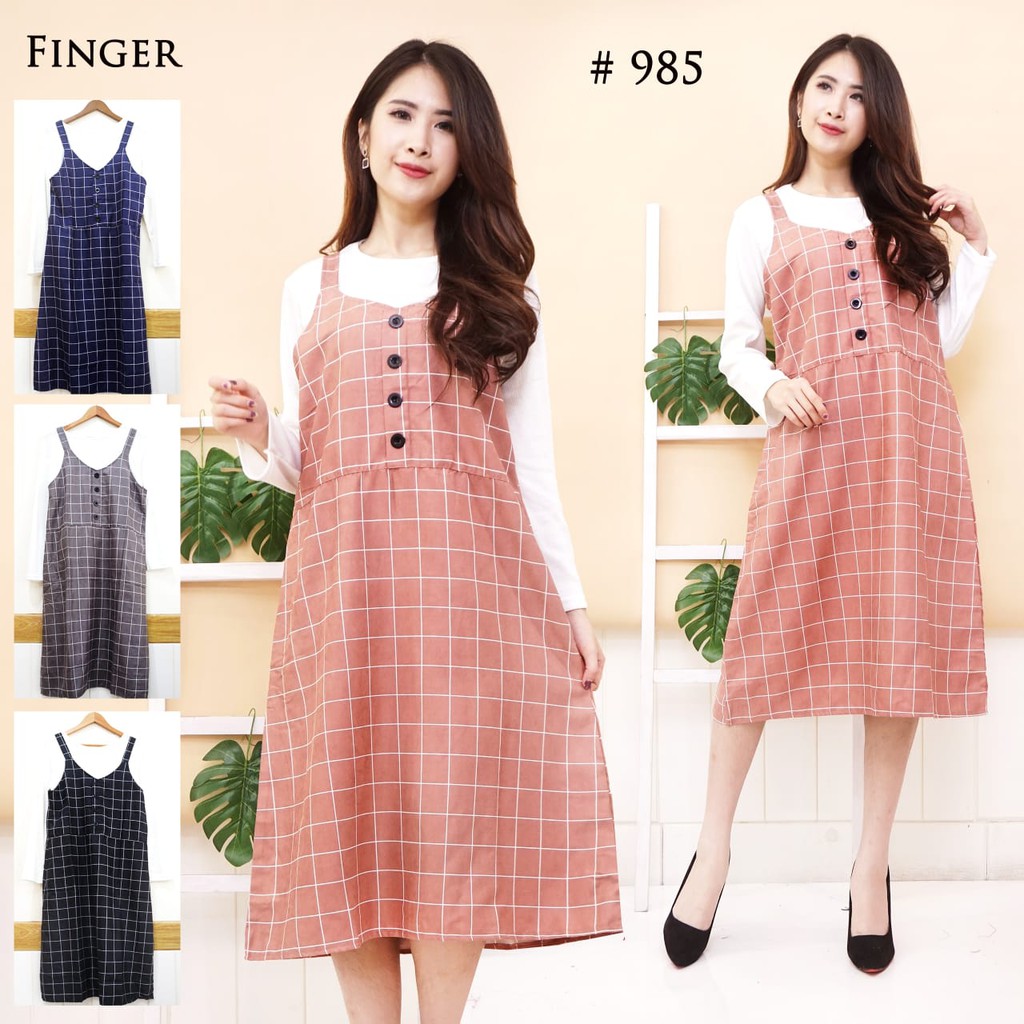 |JakartaFashion| overall dress codoray kotak inner rib lengan panjang codorai cordoray cantik v-neck