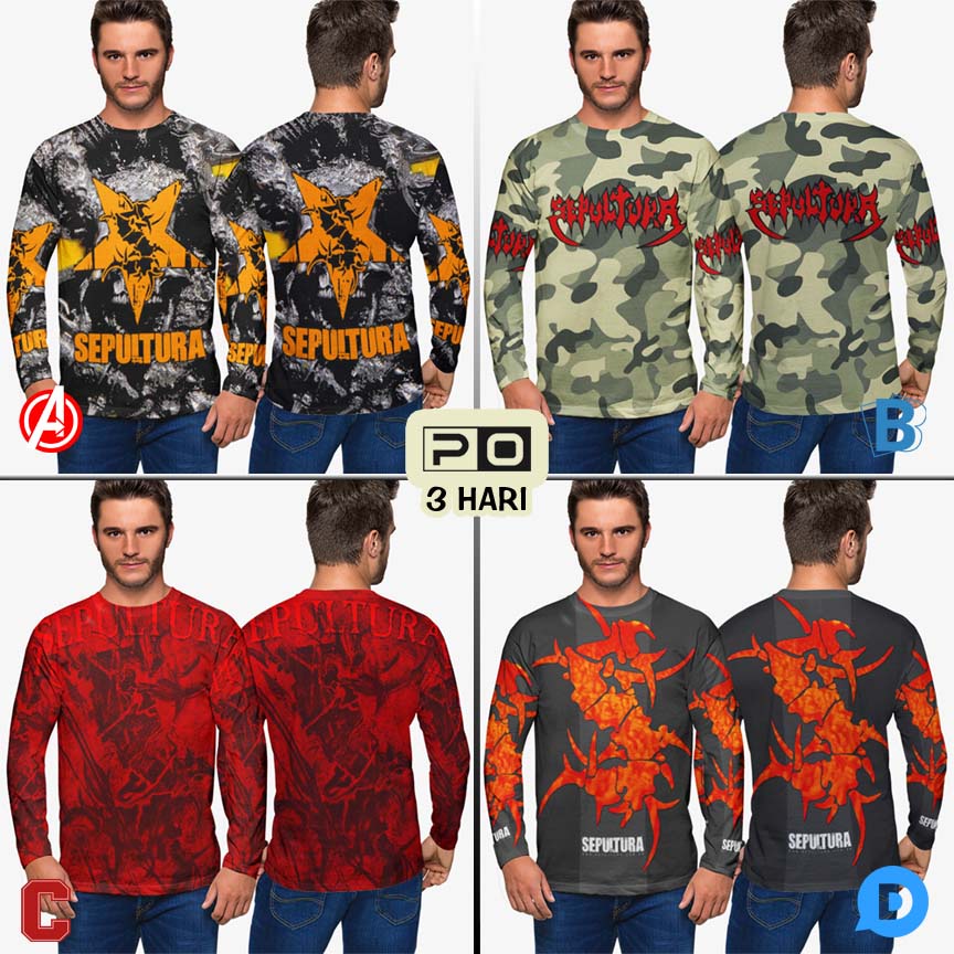 Kaos Tangan Panjang Sepultura Tshirt Fullprint Bahan Polyester Jersey
