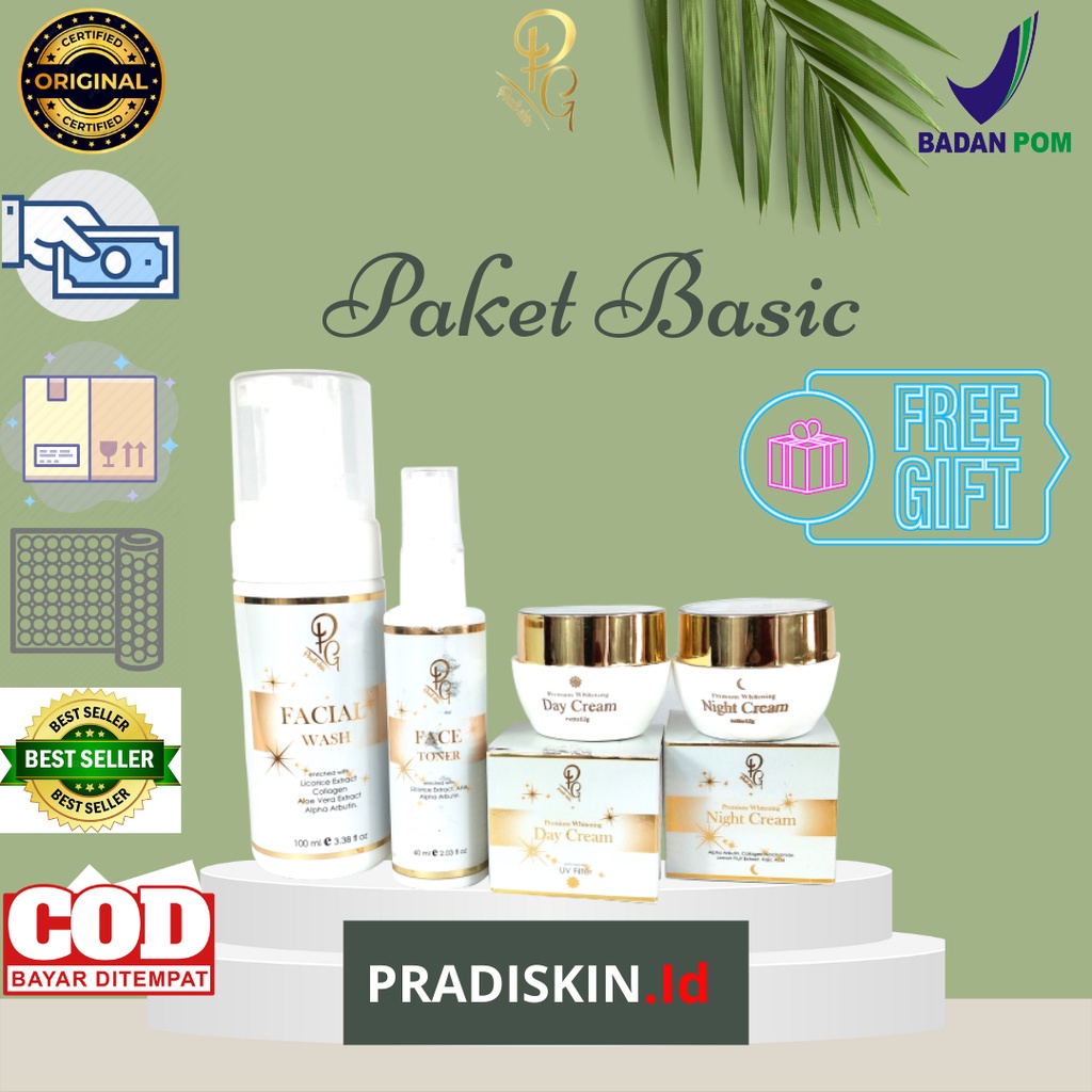 Paket Skincare Pradiskin Glowing Premium Face Basic memutihkan (4in1)