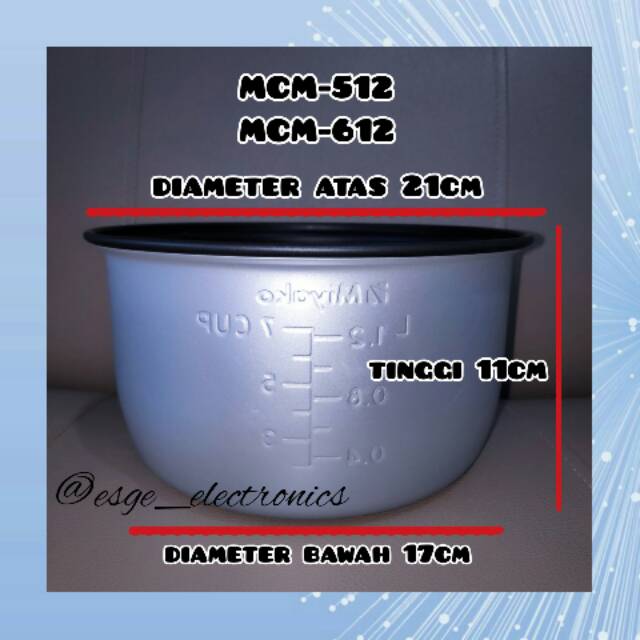 ORIGINAL PANCI MIYAKO MAGIC COM TINGGI 11 CM 1.2 L MCM 512 MCM 612 PANCI TEFLON RICE COOKER MIYAKO