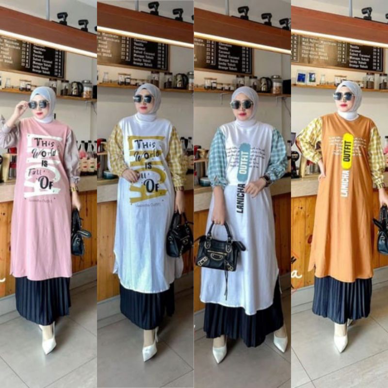LONG TUNIK KAOS LANICHA ORIGINAL/LONG TUNIK COMBINASI/TUNIK LANICHA/TUNIK PREMIUM