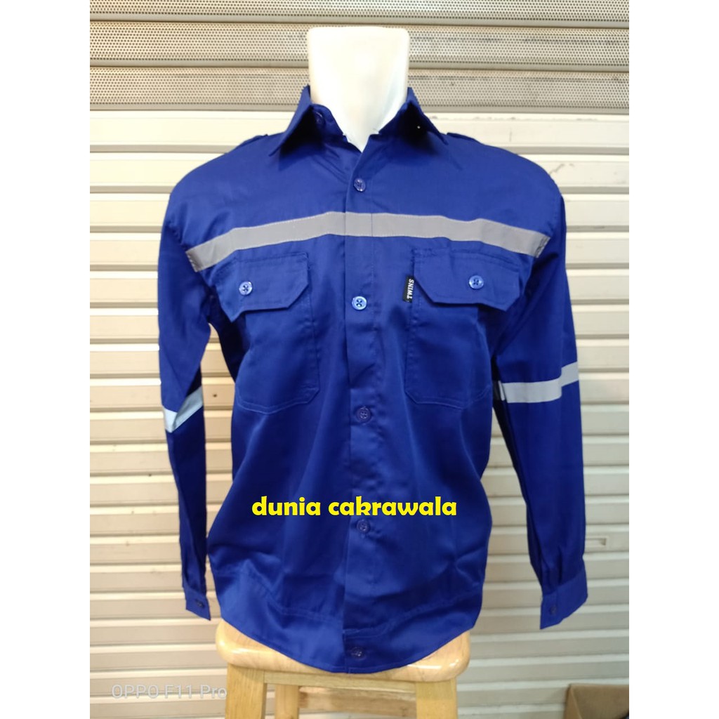 Seragam Safety Proyek / Baju kerja safety pertambangan murah berkualitas warna biru BCA