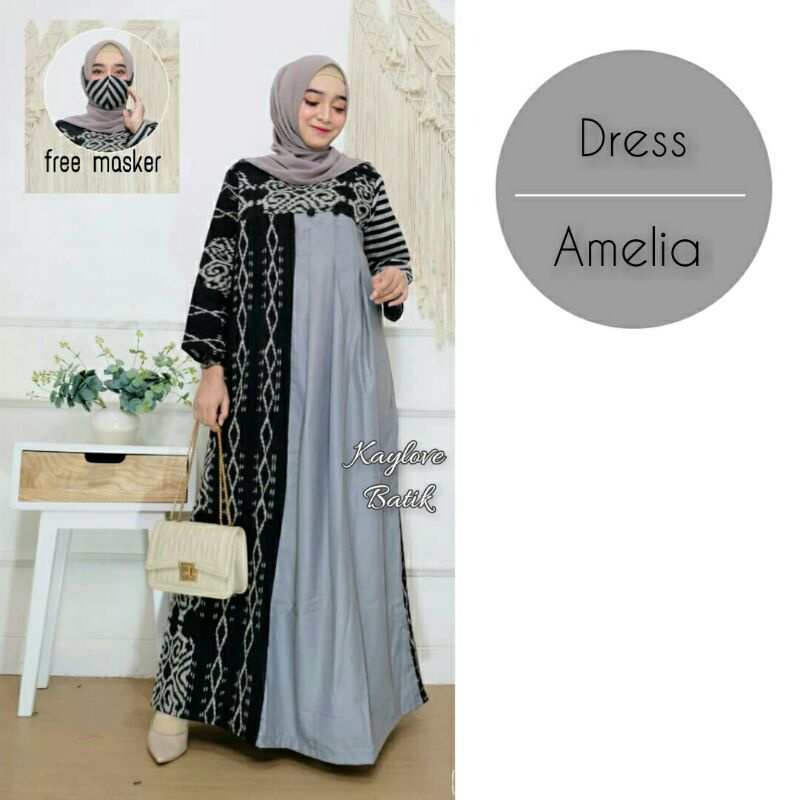 Gamis Batik Modern Premium - Gamis All Size/Gamis Batik Kombinasi - Gamis Batik Terbaru Amelia | Fre