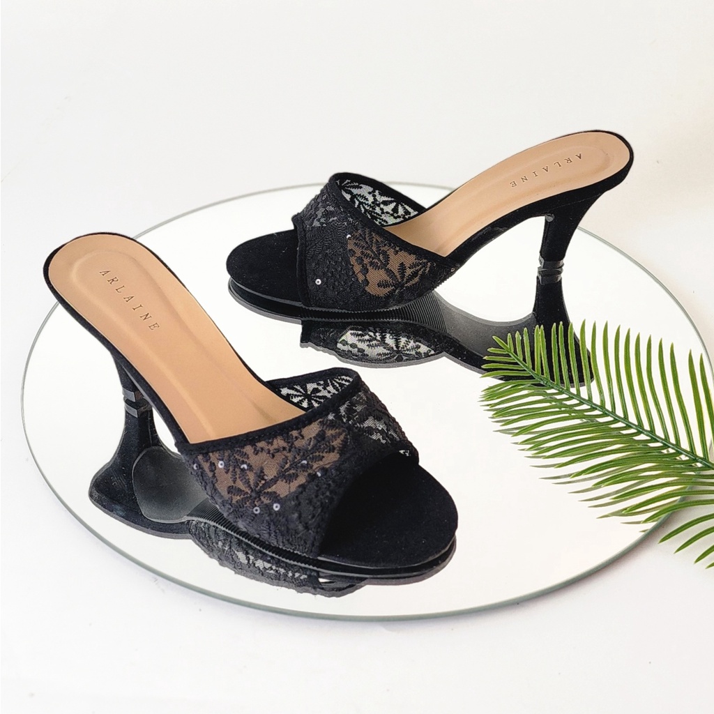 Arlaine - NEW Miracle High Heels Wanita / Heels Brukat / Heels Pesta / Heels 7cm / Sandal Heels Wanita [Hitam - Salem]