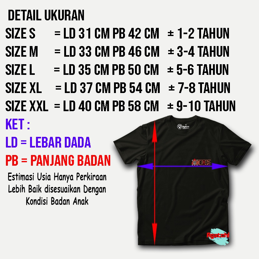 Baju Distro Kaos Atasan Anak Laki-Laki Anime One Piece Asce Ace