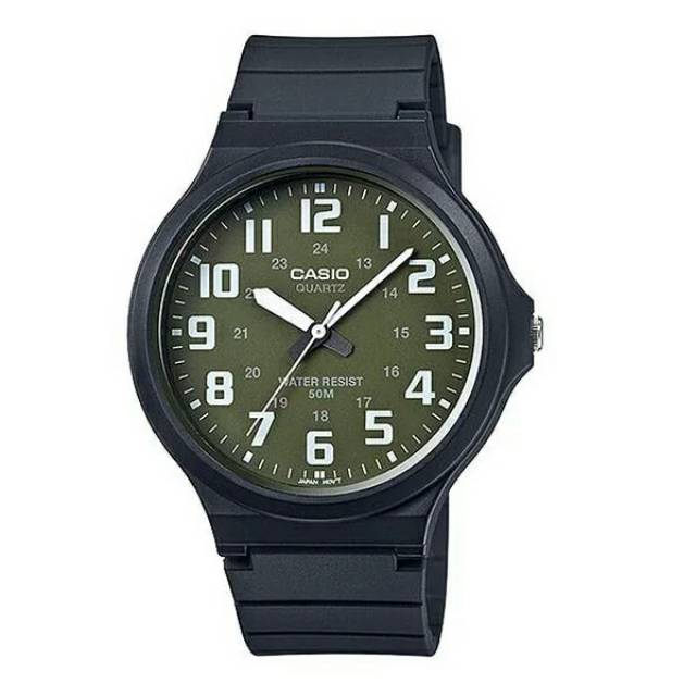 Jam Tangan Casio Original MW-240-3BVDF Green Dial Black Resin Strap - water resist 50 M