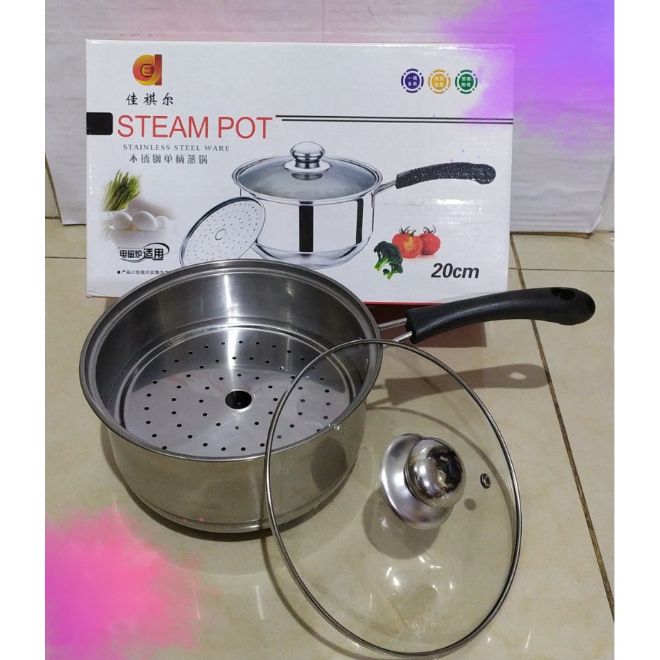 PROMO Steamer Pot 20cm Panci Susu Dilengkapi Kukusan Dan Tutup Kaca