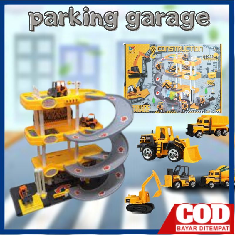 PARKING GARAGE . Construction Play Set Die Cast Construction Mainan Anak Diecast Beko Alat Berat