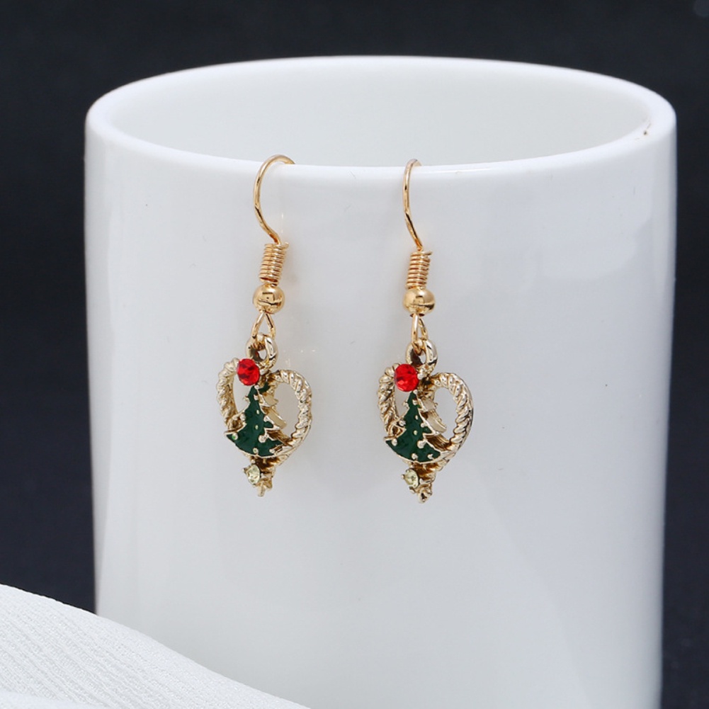 Hu Hu Hu Hu Hu Alat Bantu Pasang Kacamata♡ Anting Kait Gantung Wanita Desain Pohon Natalhati Hias Berlian Imitasi Untuk Hadiah