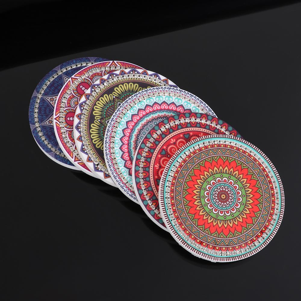 Suyou Tatakan Gelas / Botol Minum Bahan Karet Anti slip Motif Mandala Aksen Berlian Imitasi Untuk Mobil