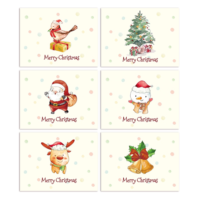 6pcs Kartu Ucapan Desain Kartun Merry Christmas Dengan Amplop Untuk Thanksgiving