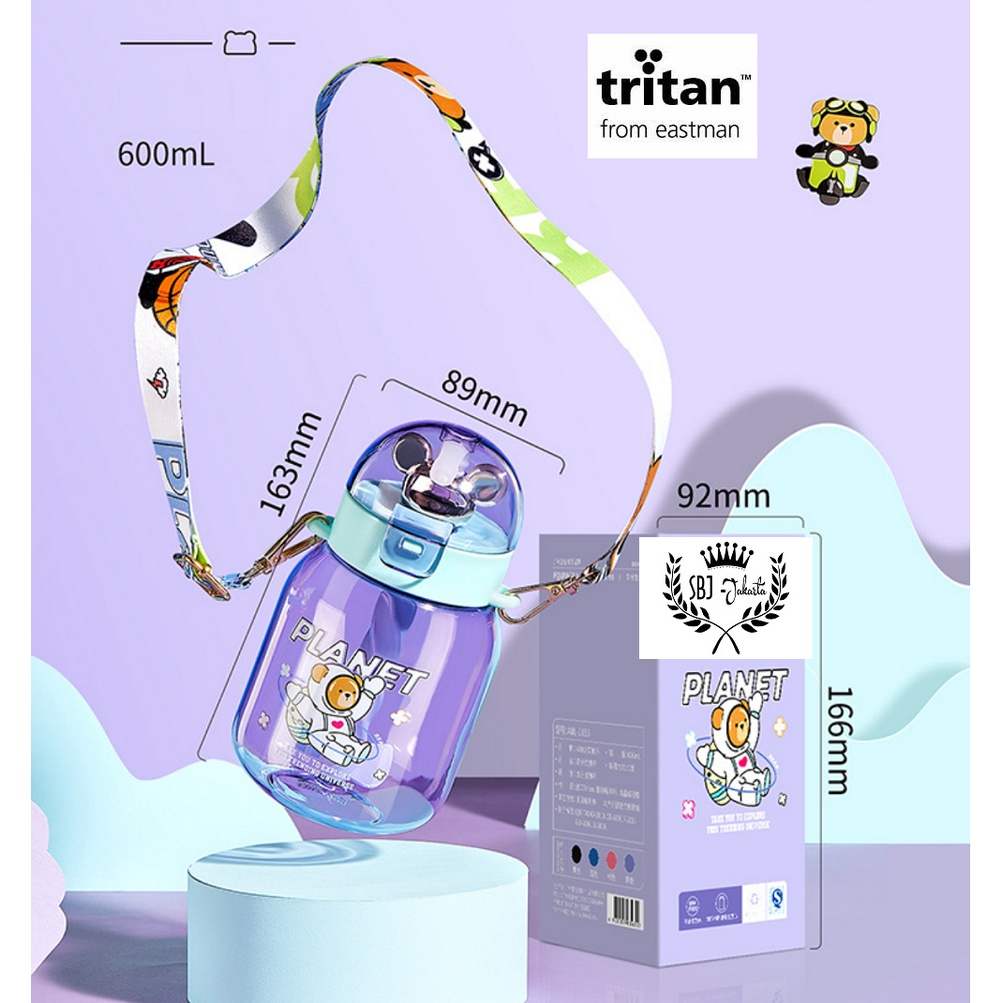 BOTOL MINUM ANAK PLANET TRITAN BPA FREE 600 ML DENGAN TALI &amp; SEDOTAN