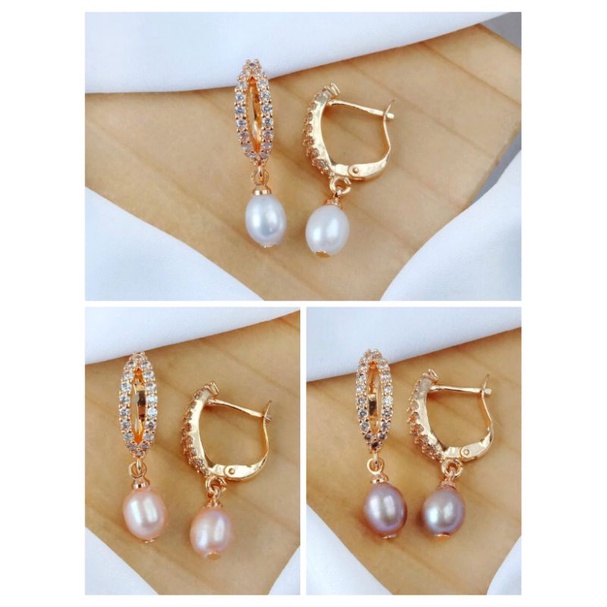 Anting lapis emas mutiara air tawar asli lombok Anting anting wanita Anting mutiara lombok asli Anti