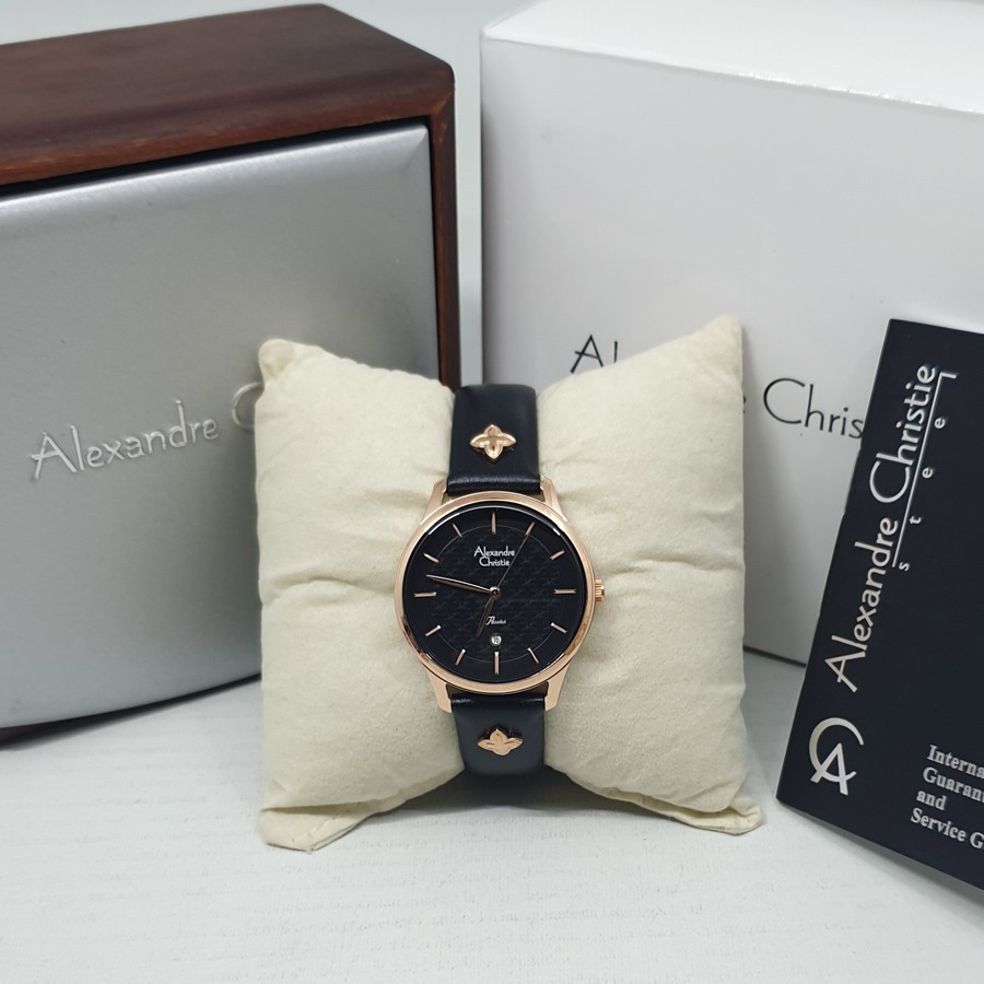 Alexandre Christie Ac 2777 Rosegold Black, Jam Tangan Wanita, Original