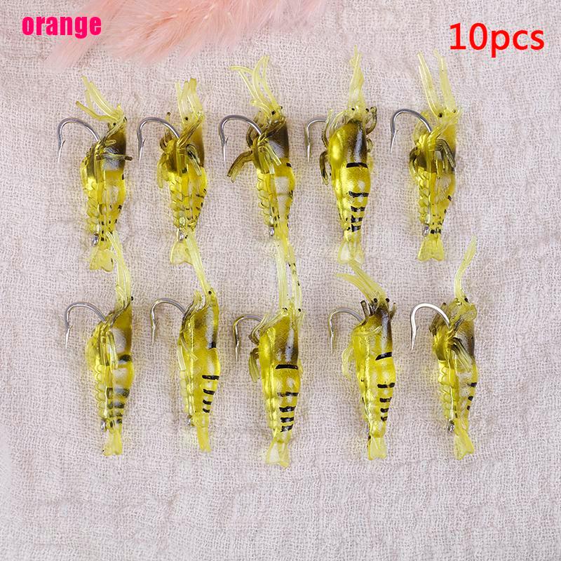 (Happy) 10pcs / Lot Umpan Pancing Soft Bait Bentuk Udang Imitasi Dengan Kail