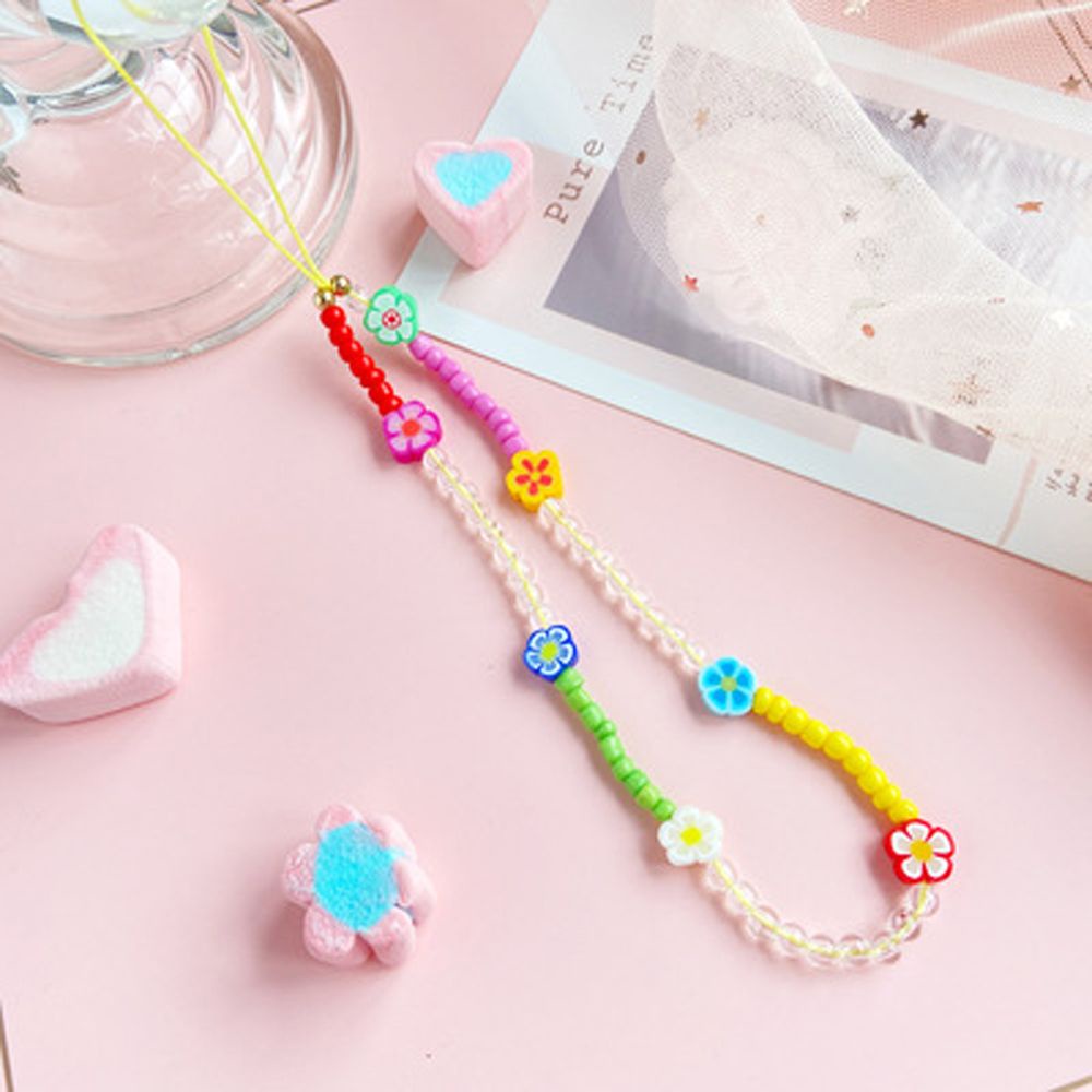 REBUY Fashion Phone Lanyard for Women Girls Acrylic Beads Mobile Phone Chain Cellphone Strap Colorful Jewelry Ins Trendy Hanging Cord Handmade Smiling Beads