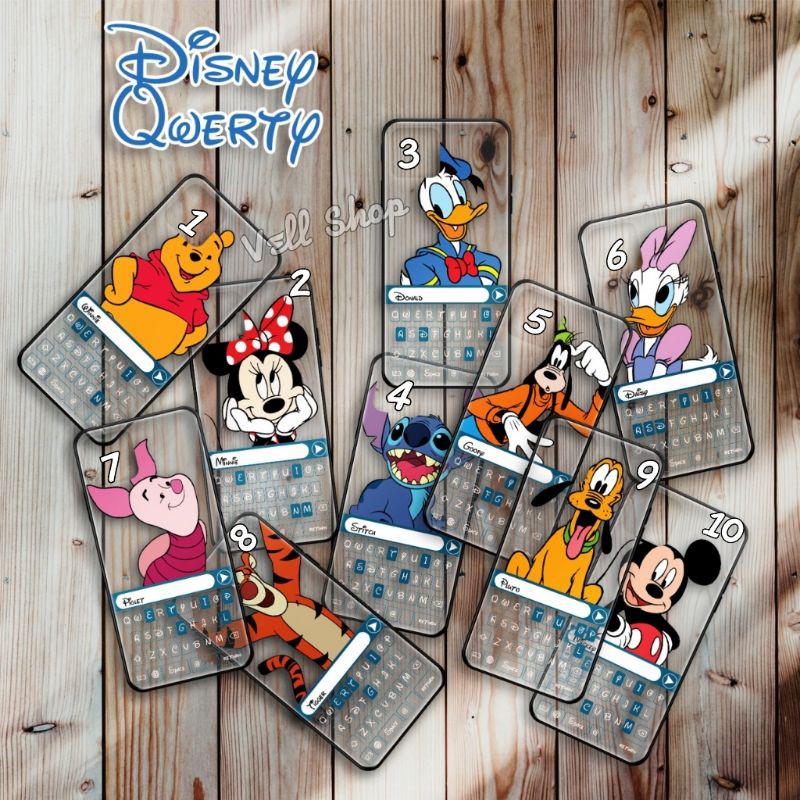 Case Qwerty Kartun Disney Glossy Xiaomi Redmi Note 10 10 Pro 9 9 Pro 8 8 Pro 7 7 Pro
