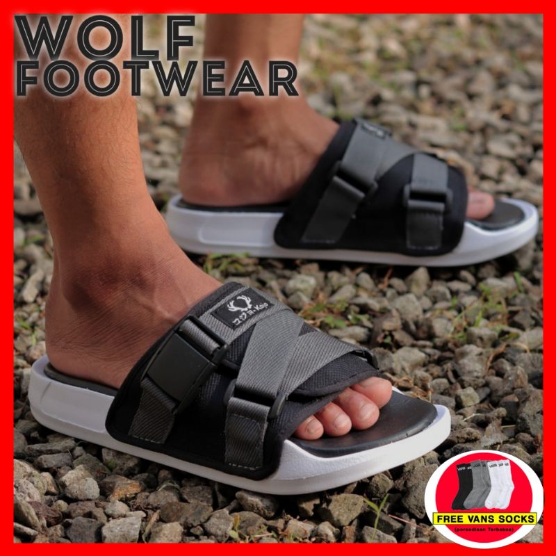 HANZO GREY| Sandal Slide fashion hitam/sandal pria/ Slop Pria BAYAR DI TEMPAT Sandal Slip On Pria 05