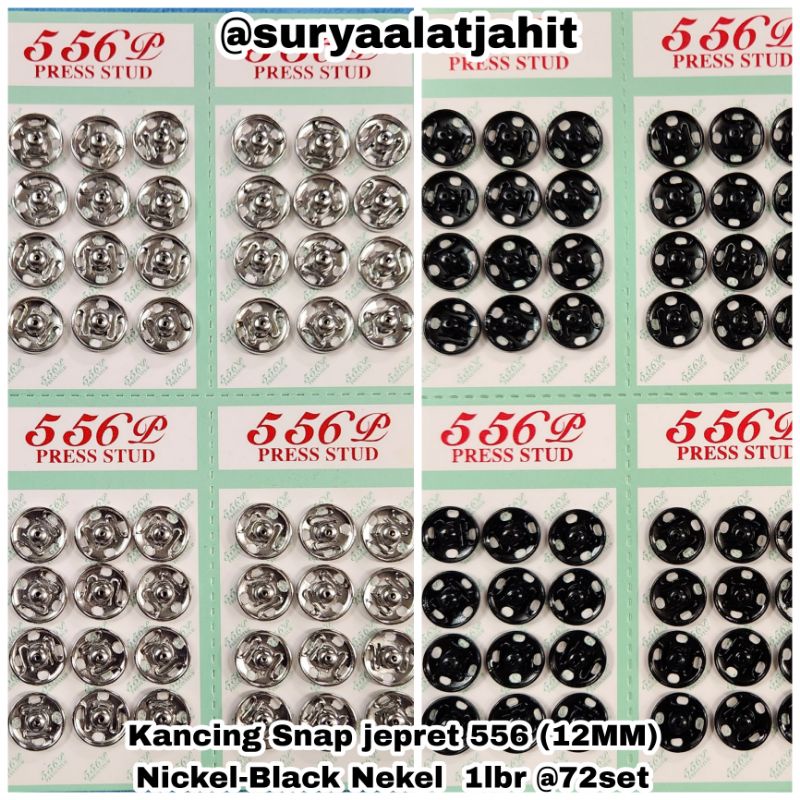 Kancing jepret 556/565 12mm Nkl dan Black Nikel @1lbr rp.36.500/72set