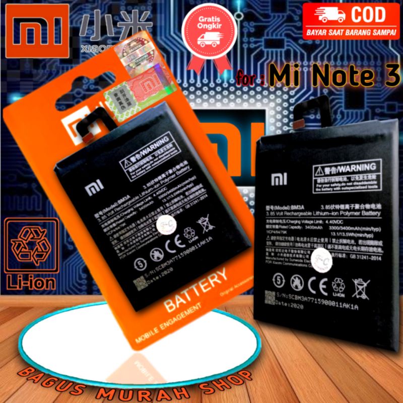 Baterai Mi Note3 Note 3 BM3A BM 3A Hologram Original Batre Battery Mi note 3