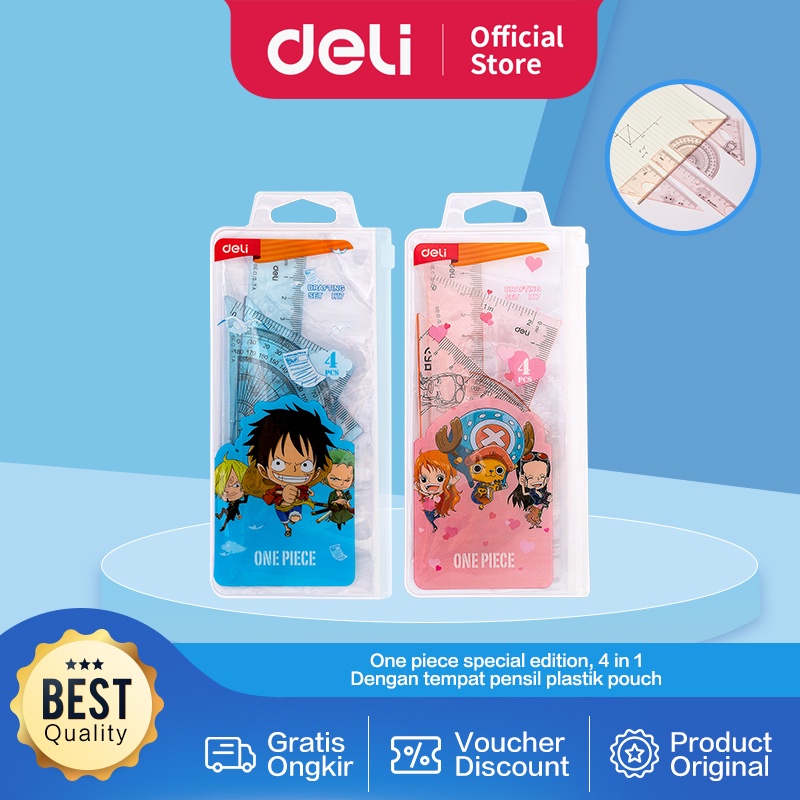 Jual Deli One Piece School Ruler Set / Set Penggaris Sekolah 4 in 1 ...